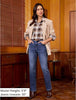Dark Atlantic Blue High Waist Denim Pants Straight Leg Comfort Stretch Jeans Full Length Jeans with Pockets Casual