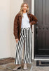 Women's Fashion High Waist Wide Leg Loose Fit Black White Striped Denim Jeans
