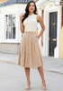 LookbookStore Women Almond Pleated Linen Midi Skirt Elastic High Waist A Line Summer Skirt with Pockets