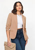 Beige LookbookStore Women's Crop Sleeves Side Pockets Front Button Short Work Office Blazer Coats