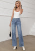 Vintage Blue - Acid Wash Women's Straight Leg Pull On Denim Pant High Waisted Stretch