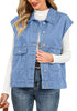 Medium Blue Women's Casual Oversized Button Down Sleeveless Jean Jacket with Pockets