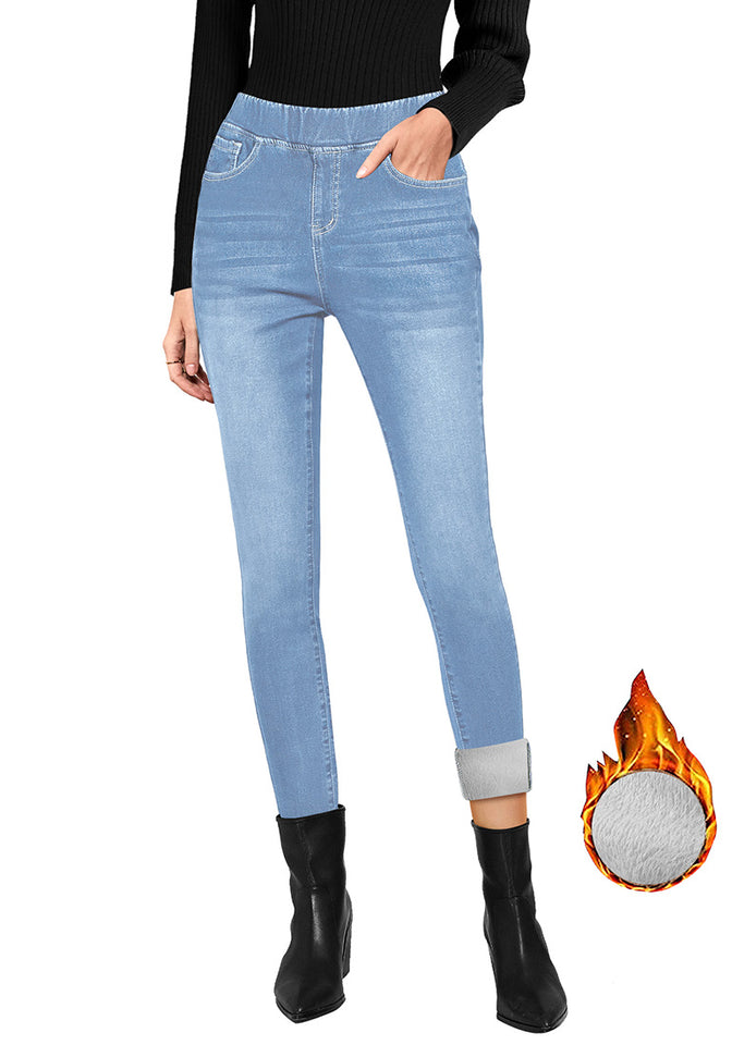 Cool Blue Women's High Waisted Fleece Lined Thermal Skinny Denim