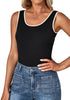 Black Women's Stretch Scoop Neck Sleeveless Bodysuit Leotard One Piece Top