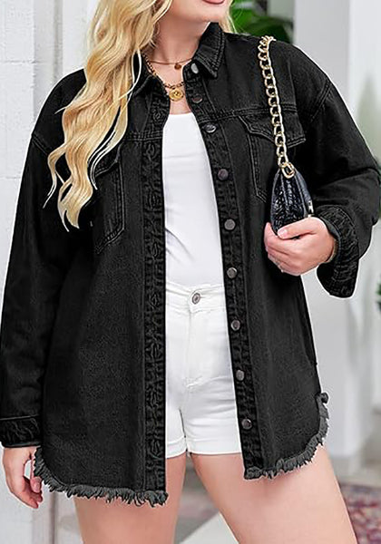 True Black Button-Up Oversized Women's Denim Shacket