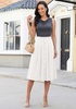 LookbookStore Women White Pleated Linen Midi Skirt Elastic High Waist A Line Summer Skirt with Pockets