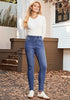 Classic Blue High Waist Skinny Jeans with Elastic Waistband for Women Stretch Denim Functional Pockets Comfort Fit Jeggings
