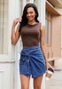 LookbookStore Classic Blue High Waist Jean Skorts for Women, Bow Decor Stretch Denim Mini Skirt with Built-in Shorts, Casual Country Concert Wear