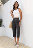 LookbookStore Washed Black Women Elastic High Waist Pull On Denim Capri Pants With Side Pockets Relaxed Fit Casual Daily Wear