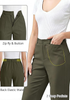 LookbookStore Women Olive Green Ankle Straight Leg Dress Pants, Elastic Waist Business Casual Office Work Trousers with Pockets