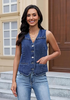LookbookStore Women Medium Blue Casual Sleeveless Denim Vest Button Down Braided Adjustable Waist Western Jean Waistcoat