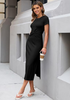 LookbookStore Women Black Summer Casual Long Dress, Twist Front Side Slit Short Sleeve Comfy T-Shirt Dress 2026 Beach Vacation