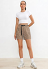LookbookStore High Rise Khaki Women's Cargo Shorts, Mid-Thigh Quick Dry Hiking Shorts with Belt & Zipper Pockets