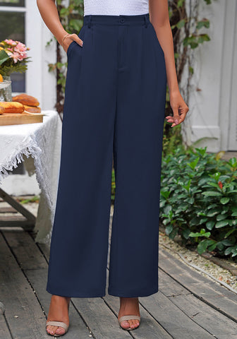 Navy Blue Women's High Waisted Wide Leg Business Work Pants