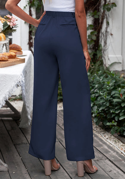 Navy Blue Women's High Waisted Wide Leg Business Work Pants