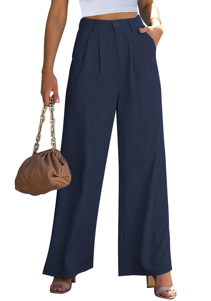 Petite Navy Blue High Waisted Wide Leg Pants for Women Business Casual –  Lookbook Store