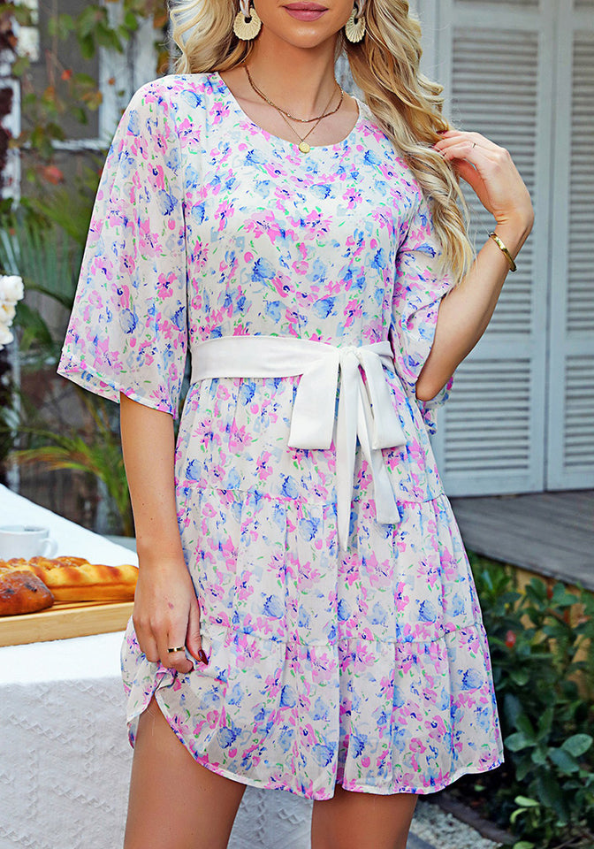 Blue Pink Floral Floral Babydoll Dress for Women Chiffon Cute Flowy Su Lookbook Store Blue Pink Floral Floral Babydoll Dress for Women Chiffon Cute Flowy Su Lookbook Store