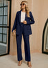 Navy Blue Women's Business Casual 2 Piece Blazer Jacket Straight Leg High Waisted Pants Suits