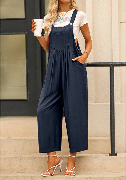 Dark Blue Women's Vintage Summer Outfits Loose Wide Leg Overalls