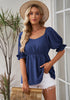Dark Blue Blouses for Women Business Causal Peplum Dressy Tops Ruffle Puff Sleeve Elegant Work Tunic