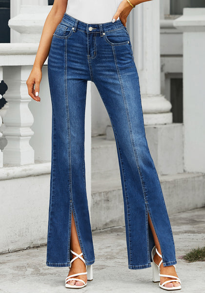 Classic Blue Women's Brief High Waisted Flex Breathable Straight Leg Denim Pant