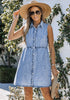 Bay Blue Denim Dress for Women Sleeveless Babydoll Button Down Short Jean Dresses Cute Summer