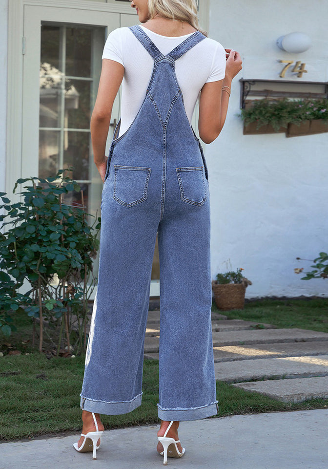 Women Jean Wide Leg Overalls Oversize Sleeveless Denim Jumpsuits Loose  Suspender Baggy Button Rompers with Pockets - Walmart.com