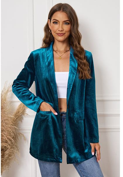 Dark Blue Women's Oversized Velvet Blazers Business Casual Suit Jacket