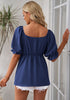 Dark Blue Blouses for Women Business Causal Peplum Dressy Tops Ruffle Puff Sleeve Elegant Work Tunic