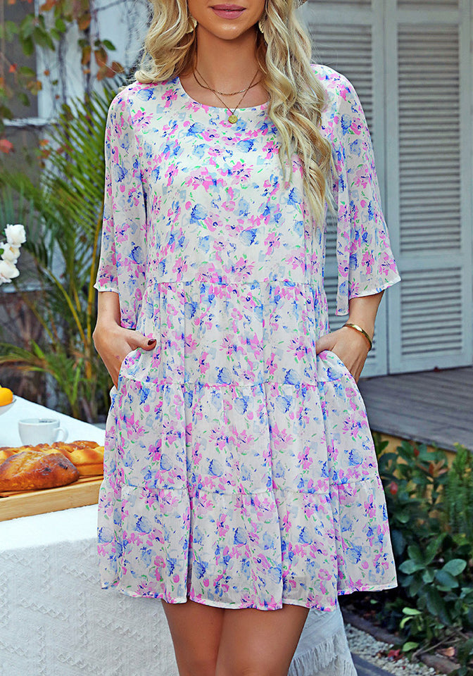 Blue Pink Floral Floral Babydoll Dress for Women Chiffon Cute Flowy Su Lookbook Store Blue Pink Floral Floral Babydoll Dress for Women Chiffon Cute Flowy Su Lookbook Store