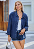 Classic Blue Women's Button Down Denim Lightweight Long Sleeve Pocket Jacket