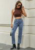 Reef Blue Cargo High Waisted Straight Leg Stretchy Distressed Denim Pants for Women