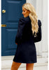 Navy Blue Women's  Business Casual Puff Sleeve Blazers Dress Outfit