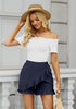 Dark Blue Women's High Waist Flowy Elastic Waist Lightweight Skort Ruffle Shorts