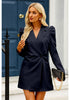 Navy Blue Women's  Business Casual Puff Sleeve Blazers Dress Outfit