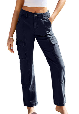 Medieval Blue Women's Straight Leg Cargo Pants Casual Y2K High Waisted Styles