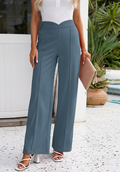 Dusty Bule Women's Stretch Business Casual High Waisted Work Office Wide Leg Trouser Pants