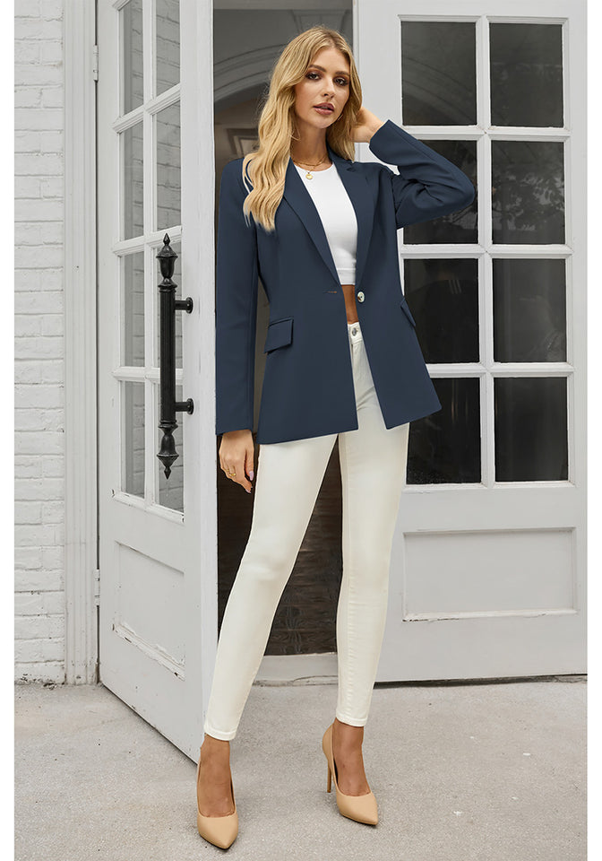 Navy Blue Women's Office Casual Long Sleeve Pocket Blazer Jacket Lookbook Store Navy Blue Women's Office Casual Long Sleeve Pocket Blazer Jacket Lookbook Store