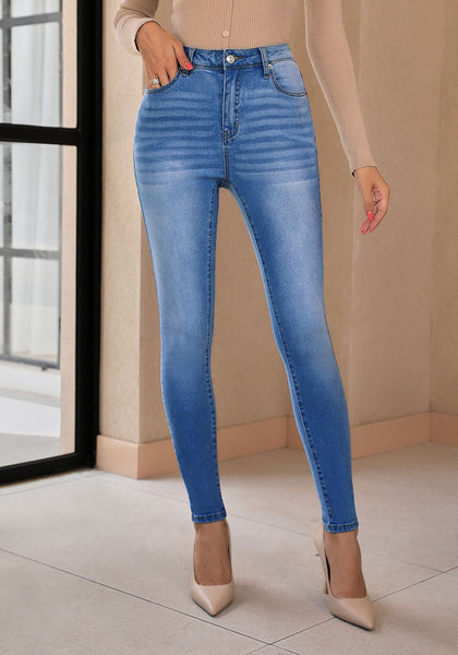 Classic Blue Women's Classic Stretch Pants Trouser Skinny High Waist Denim Jean