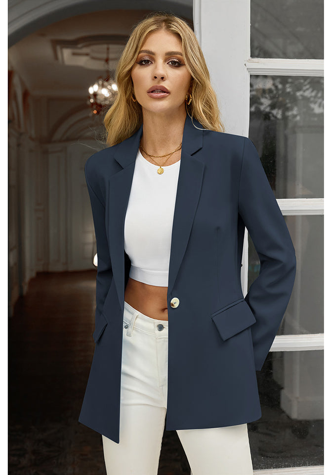 Navy Blue Women's Office Casual Long Sleeve Pocket Blazer Jacket Lookbook Store Navy Blue Women's Office Casual Long Sleeve Pocket Blazer Jacket Lookbook Store