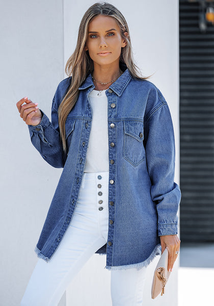 Nightfall Blue Denim Button Down Long Sleeve Outerwear Shirt