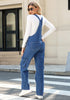 Classic Blue Women's Casual Adjustable Strap Wide Leg Jumpsuit with Pocket Jeans Trouser