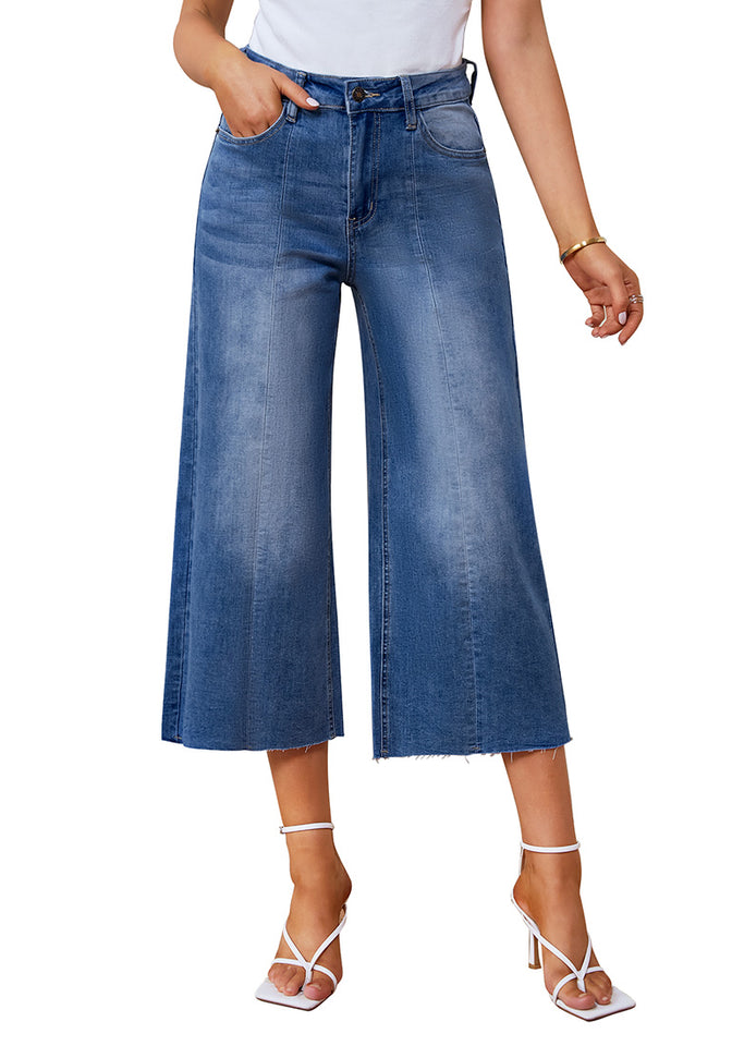 Classic Blue Women's High Waisted Denim Capri Pants Seamed Front Raw H –  Lookbook Store
