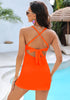 Orange Women's One Piece Swimsuits With Skirts Criss Cross Back Cutout Swimwears
