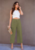 Olive Green Women's High Waisted Wide Leg Capri Pants Linen Flowy Pleated Casual Cropped Trousers