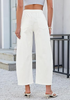 LookbookStore Women's Cream White Trendy Barrel Jeans High Waisted Cropped Baggy Wide Leg Elastic Waist Pull On Stretchy Denim Pants