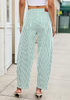 LookbookStore Women's Green Trendy Barrel Jeans Baggy Wide Leg Pinstripe High Waisted Cropped Stretchy Denim Pants