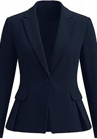 Navy Blue Women's  Peplum Suit Jacket Blazer, Tailored Fitted Long Sleeve with Built-in Shoulder Pads, Dressy Casual for Office, Business & Everyday Wear