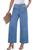 Medium Blue Cropped Wide Leg High Waisted Drawstring Denim Jeans For Women