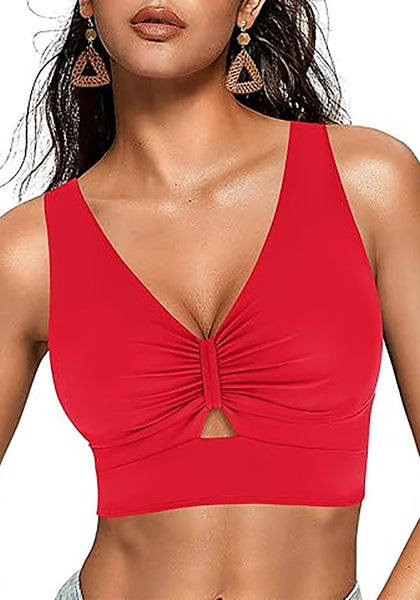 Women's Cropped Tankini Top Bow Knot Cut out Ruched Bikini